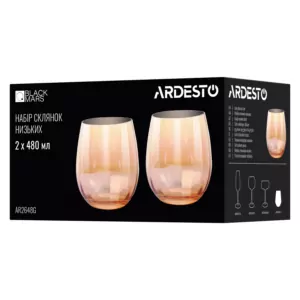 Набір склянок низьких Ardesto Black Mars Amber 480мл, 2шт, скло, золотистий