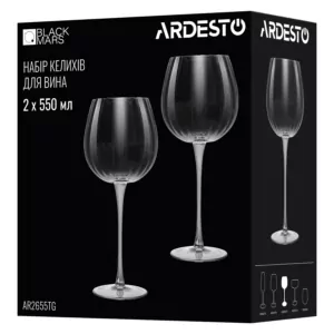 Ardesto Wine glasses set Black Mars Orion 550ml, 2pcs, glass, transparent-grey