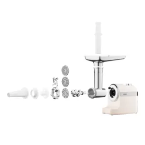 М’ясорубка Ardesto, 1800Вт, 2кг/хв, 3 решітки, насадка для ковбас, кеббе, пластик, бежево-сріблястий