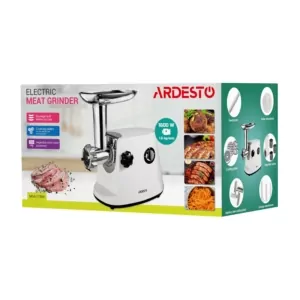 М’ясорубка Ardesto, 1600Вт, 1.6кг/хв, 3 решітки, насадка для ковбас, кеббе, 3 терки, пластик, біло-сріблястий