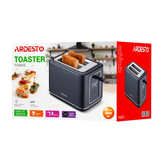 Тостер Ardesto Elegance 800Вт, LED дисплей, пластик, чорний