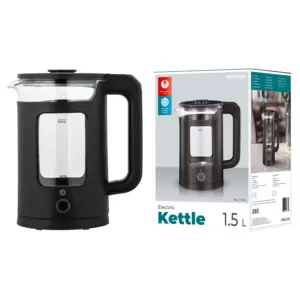 Ardesto Electric Kettle 1.5L, glass+plastic, black