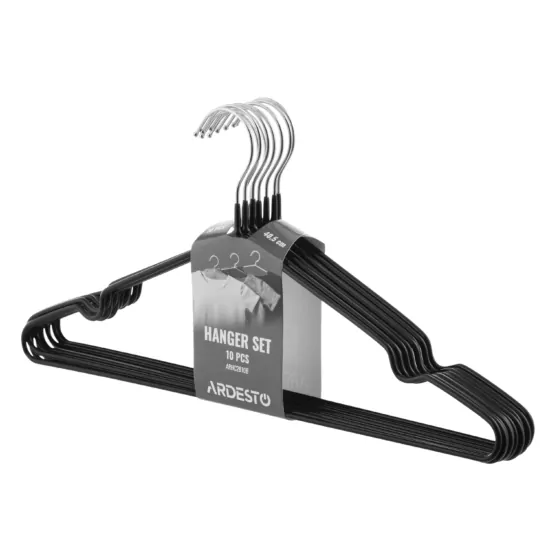 Набор плечиков Ardesto 40.5см, 10шт, металл, ПВХ, черный