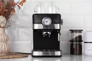 Кофеварка Ardesto рожковая Steel Collection 1.5л, молотый, ручной капучинатор,  черно-серебристый