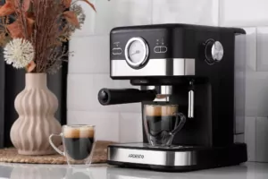 Кофеварка Ardesto рожковая Steel Collection 1.5л, молотый, ручной капучинатор,  черно-серебристый