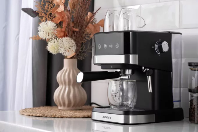 Ardesto coffee maker carob 1.5l, ground, hand capuchino maker, touch control, black-silver