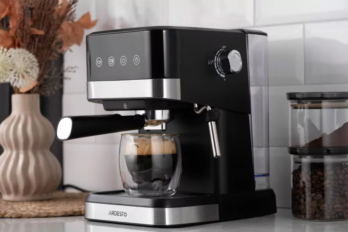Ardesto coffee maker carob 1.5l, ground, hand capuchino maker, touch control, black-silver