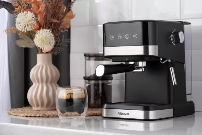 Ardesto coffee maker carob 1.5l, ground, hand capuchino maker, touch control, black-silver