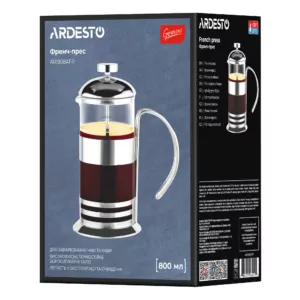 Френч-пресс Ardesto Gemini Asti, 800мл, боросиликаное стекло, нержавеющая сталь, прозрачный