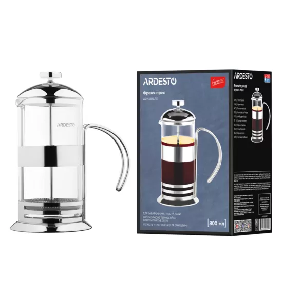Френч-пресс Ardesto Gemini Asti, 800мл, боросиликаное стекло, нержавеющая сталь, прозрачный