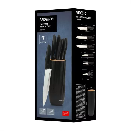 Набор ножей с блоком ARDESTO Gemini, 7 предметов, нержавеющая сталь, пластик, черный