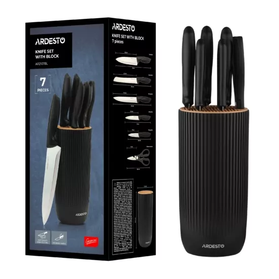 Набор ножей с блоком ARDESTO Gemini, 7 предметов, нержавеющая сталь, пластик, черный