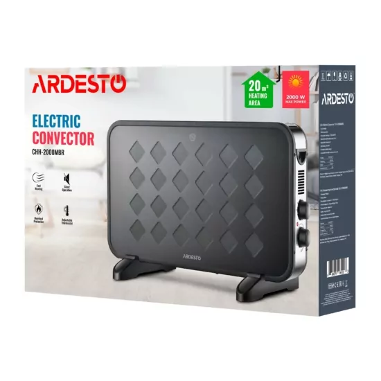 Конвектор ARDESTO, 20м2, 2000Вт, мех. упр-ние, открытый нагрев. элемент, чёрный