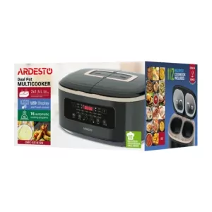 Ardesto multicooker, 900W, bowl-2х1.5l, electronic control, recipes book, 2 bowls, plastic, black