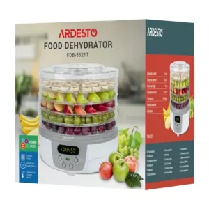 Сушарка для продуктів  Ardesto FDB-5321T, 250Вт, піддонів -5×3см, діаметр-32см, макс-70°С, таймер, електр. управління, пластик , білий