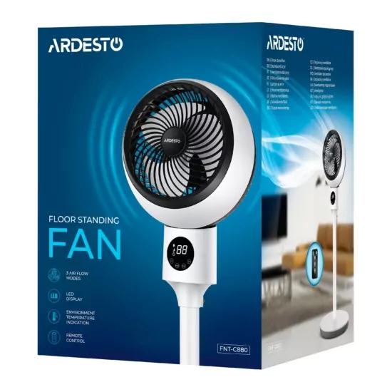 Вентилятор ARDESTO напольный, 50Вт, пульт ДУ, дисплей, черно-белый