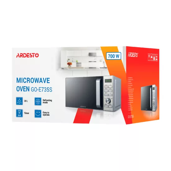 Microwave oven ARDESTO, 20L, electronic control, 700W, display, handle opening, silver