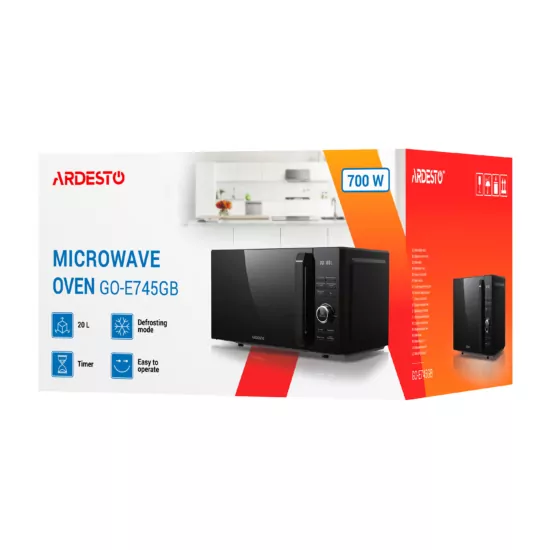 Microwave oven ARDESTO, 20L, electronic control, 700W, display, handle opening, quick start, black