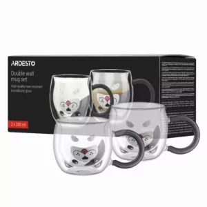 Ardesto Double wall mug set Animals 280ml, 2pcs, borosilicate glass, transparent