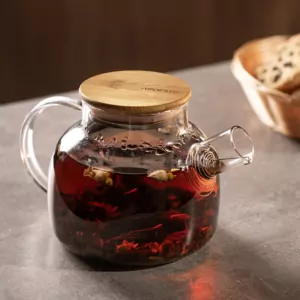 Ardesto Teapot Gemini 600ml, borosilicate glass, bamboo, transparent