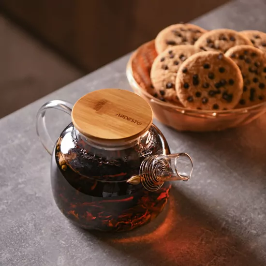 Ardesto Teapot Gemini 600ml, borosilicate glass, bamboo, transparent