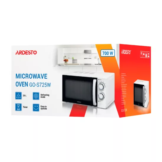 Микроволновая печь ARDESTO, 20л, мех. управл., 700Вт, откр.ручкой, белый