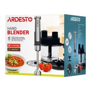 Блендер Ardesto погружной 1000Вт, 7в1, чаша-2000мл, насадка для нарезания кубиками, черно-серебристый
