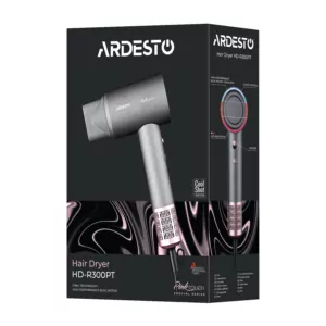 Фен Ardesto Pink Touch, 1600Вт, 2 швидкості, 3темп.режими, іонізація, дифузор, магнітні насадки, сірий+рожевий