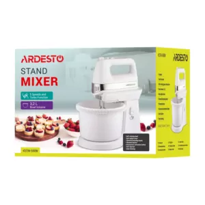 ARDESTO Миксер ручной с чашей, 500Вт, насадки-4, чаша-пластик, 3.2л, турборежим, белый