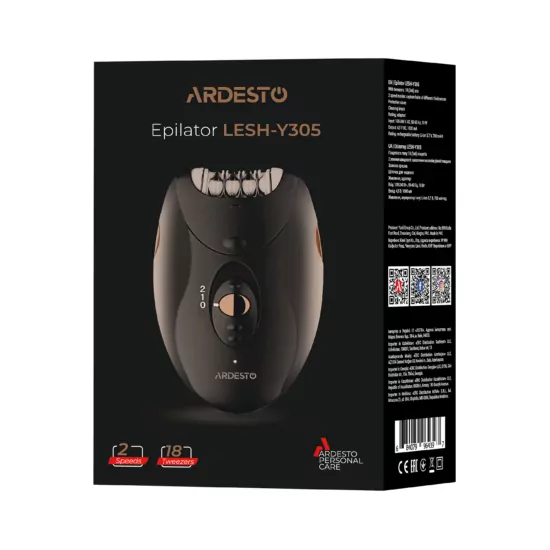 Ardesto epilator LESH-Y305, accumul., tweezers.-18, dry, nozzles-1, black