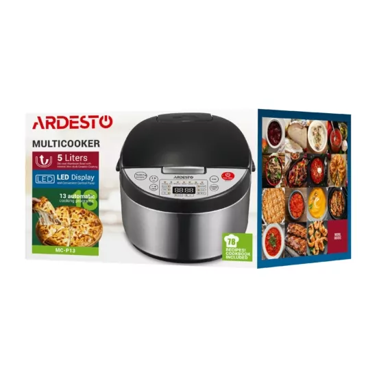 Ardesto multicooker, 860W, bowl-5l, electronic control, recipes book, iron/plastic, silver-black
