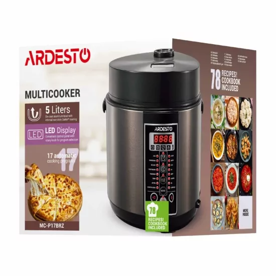 Мультиварка Ardesto, 860Вт, чаша-5л, електронне керув., метал/пластик, бронзовий