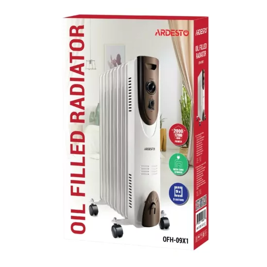 Масляный радиатор ARDESTO, 20м2, 2000Вт, мех. упр-ние, 9 секций, белый