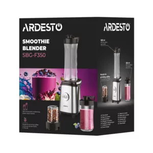 Блендер для смузи Ardesto SBG-F350, 350Вт,2в1, бутылка -600мл, бутылка -300 мл, кофемолка , чорно-серебристый