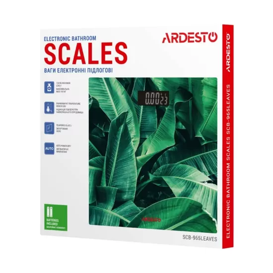 Ardesto scales for floor Leaves.150kg, AAAx2 included, glass, multi-colored