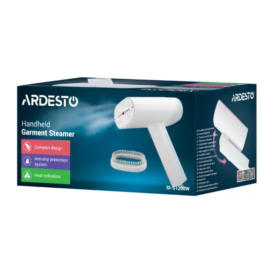 Відпарювач Ardesto ручний SI-S1200W, 1200Вт, 120мл, постійна пара – 22гр, складана ручка, керам. підошва, білий