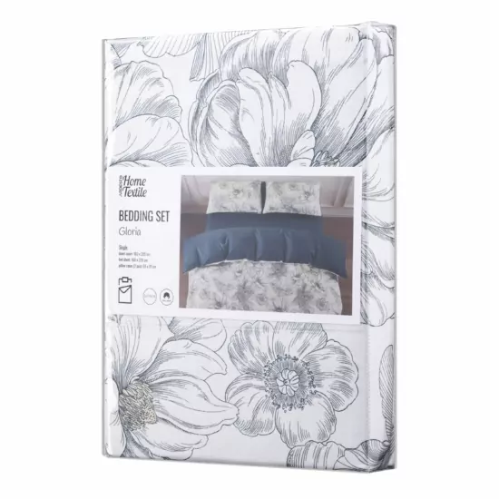 Bedding set 1.5 Ardesto Gloria, sateen, peonies, dark blue, duvet cover160x220cm, bed sheet 160x220cm, pillowcases (2) 50x70cm, 100% cotton