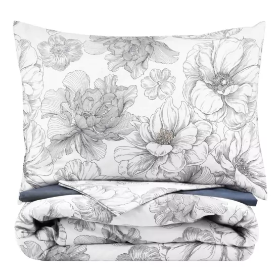 Bedding set 1.5 Ardesto Gloria, sateen, peonies, dark blue, duvet cover160x220cm, bed sheet 160x220cm, pillowcases (2) 50x70cm, 100% cotton