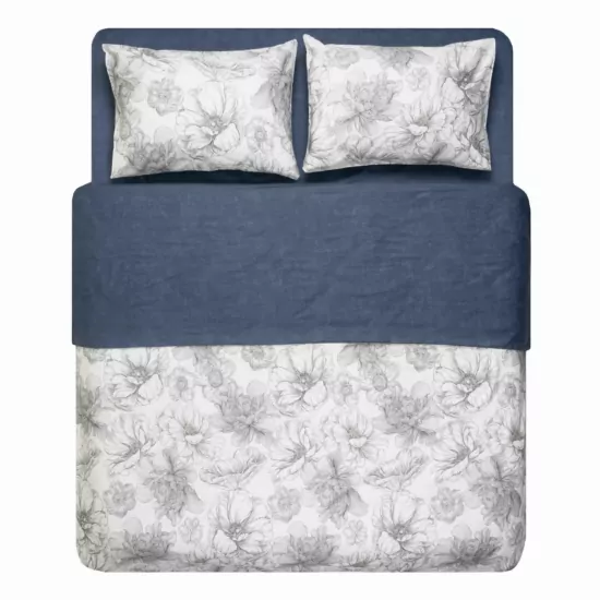 Bedding set 1.5 Ardesto Gloria, sateen, peonies, dark blue, duvet cover160x220cm, bed sheet 160x220cm, pillowcases (2) 50x70cm, 100% cotton