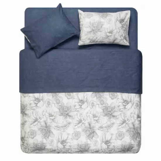 Bedding set 1.5 Ardesto Gloria, sateen, peonies, dark blue, duvet cover160x220cm, bed sheet 160x220cm, pillowcases (2) 50x70cm, 100% cotton
