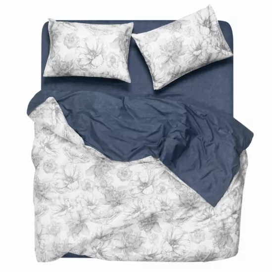 Bedding set 1.5 Ardesto Gloria, sateen, peonies, dark blue, duvet cover160x220cm, bed sheet 160x220cm, pillowcases (2) 50x70cm, 100% cotton