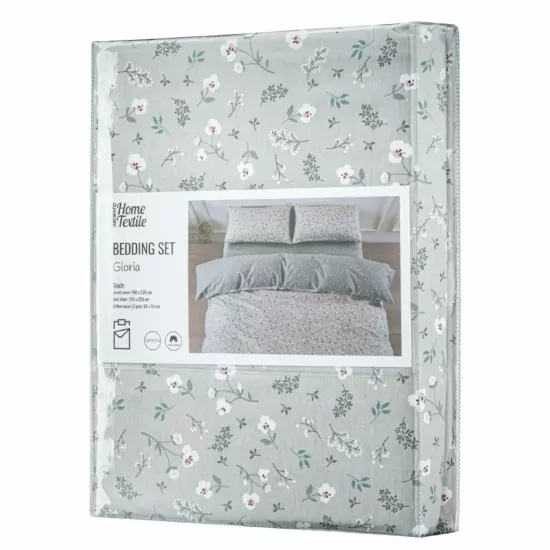 Bedding set 1.5 Ardesto Gloria, sateen, small flowers, grey, duvet cover160x220cm, bed sheet 160x220cm, pillowcases (2) 50x70cm, 100% cotton