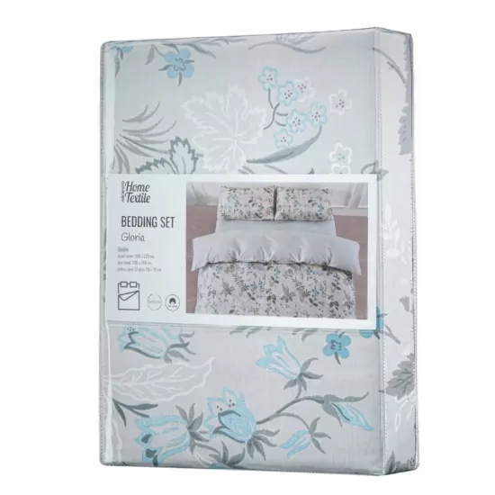 Bedding set 2.0 Ardesto Gloria, sateen, wildflowers, light grey, duvet cover 200x220cm, bed sheet 230x240cm, pillowcases (2) 50x70cm, 100% cotton