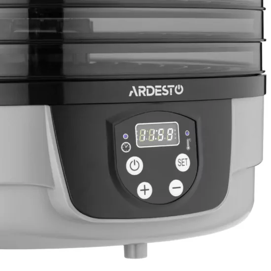 Сушарка для продуктів  Ardesto FDB-532TTC, 250Вт, піддонів -5×3см, діаметр-32см, макс-70°С, таймер, електр. управління, пластик , білий