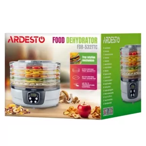 Сушарка для продуктів  Ardesto FDB-532TTC, 250Вт, піддонів -5×3см, діаметр-32см, макс-70°С, таймер, електр. управління, пластик , білий