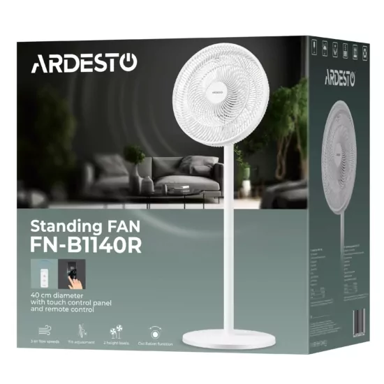 Floor fan ARDESTO FN-B1140R floor fan, 40 cm, 55W, electric control, display, timer, remote control, round support, white