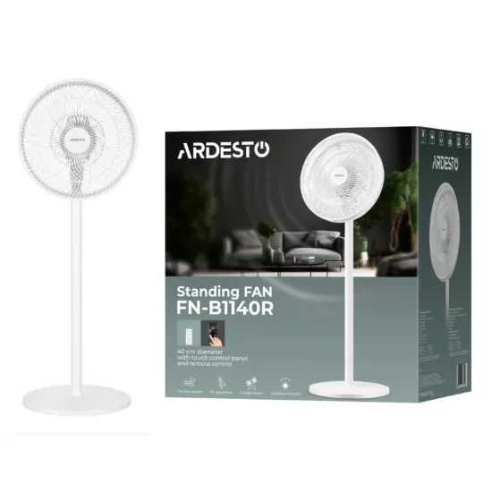 Floor fan ARDESTO FN-B1140R floor fan, 40 cm, 55W, electric control, display, timer, remote control, round support, white