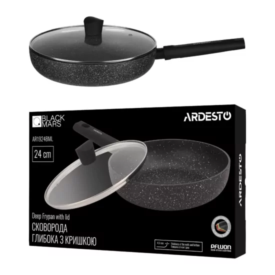 Ardesto Deep Frypan with lid Black Mars Alcor, 24cm, aluminium, black