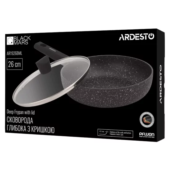 Сковорода глибока з кришкою Ardesto Black Mars Alcor, 26см, алюміній, чорний