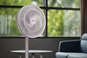 Floor fan ARDESTO FN-B1140R floor fan, 40 cm, 55W, electric control, display, timer, remote control, round support, white